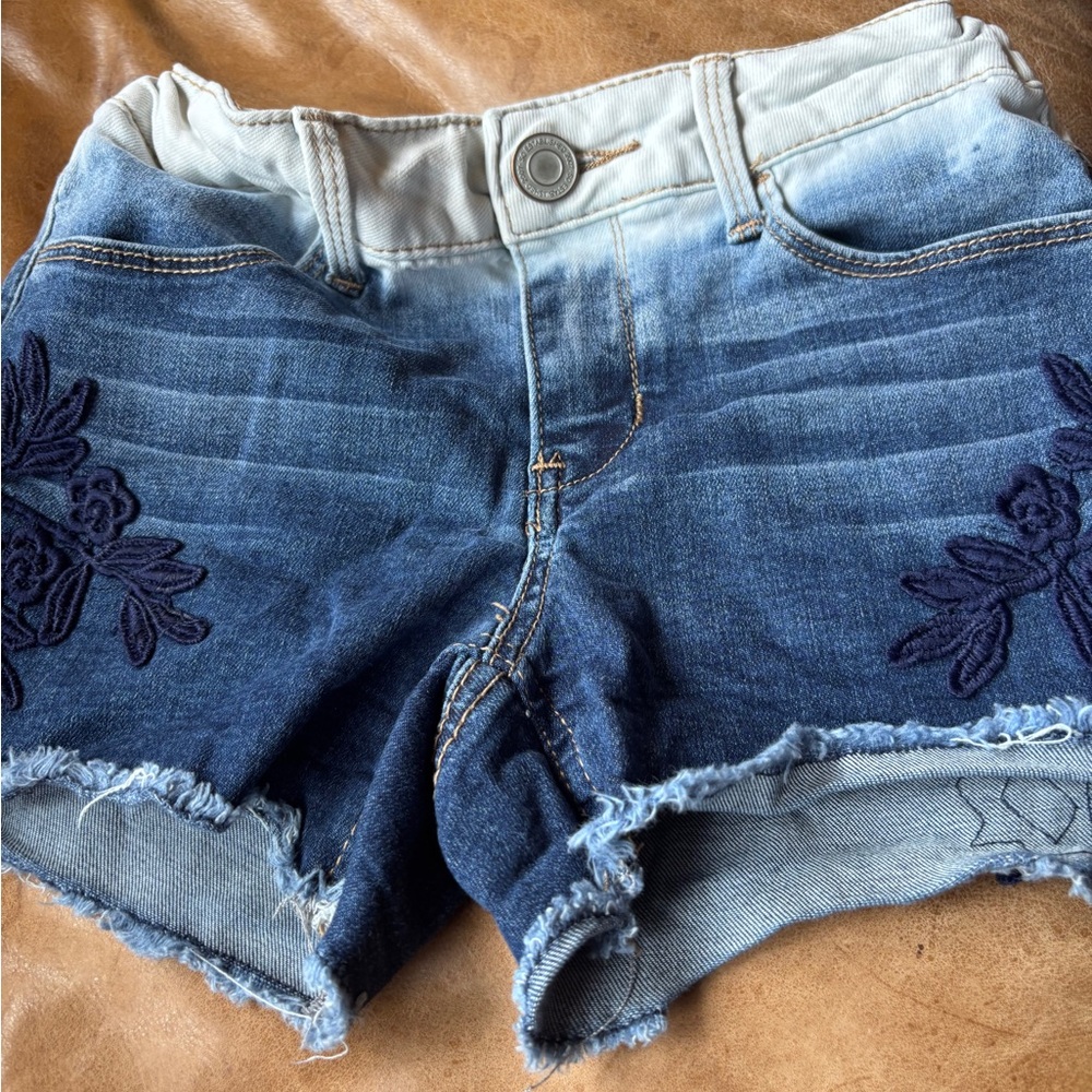 SO Girls Denim Ombre Shorts with Floral Embroidery